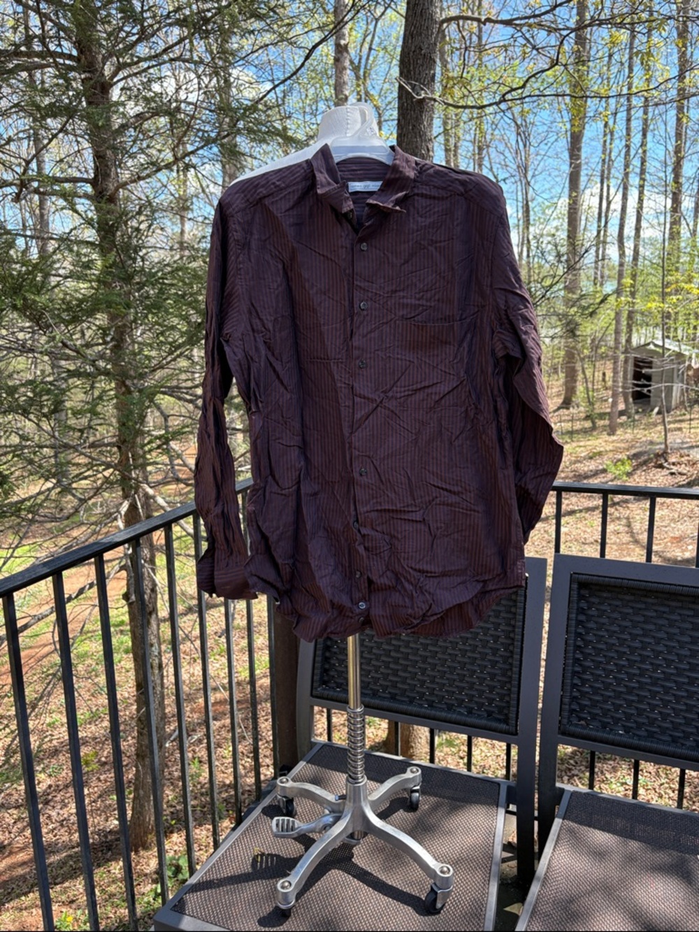 romeo gigli milano Men's Long-Sleeve Button-Up Shirt in Dark Brown Stripe sz 40
